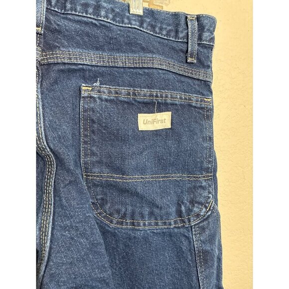 Unifirst Jeans Men's size 34x32 Carpenter Straight Leg 100% Cotton Blue Denim - Picture 4 of 10